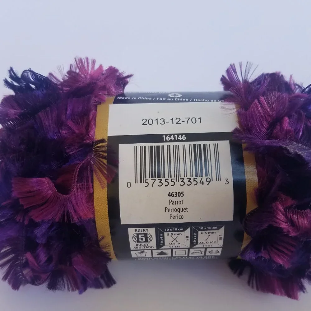 2 Skeins BERNAT Boa Color PARROT 3.5 oz each #5 Bulky Fashion Yarn Purple Pink